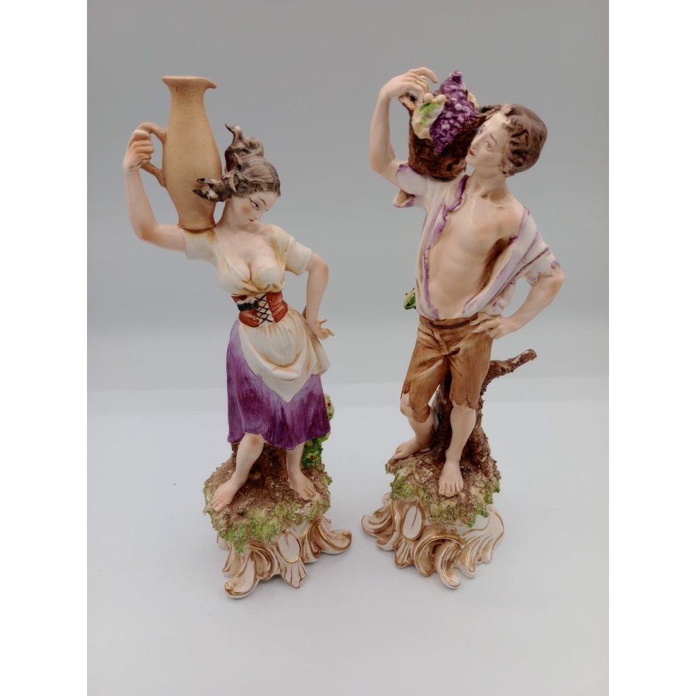 Vintage Rare Capodimonte Giuseppe Cappe Woman with Jug Man With Grapes